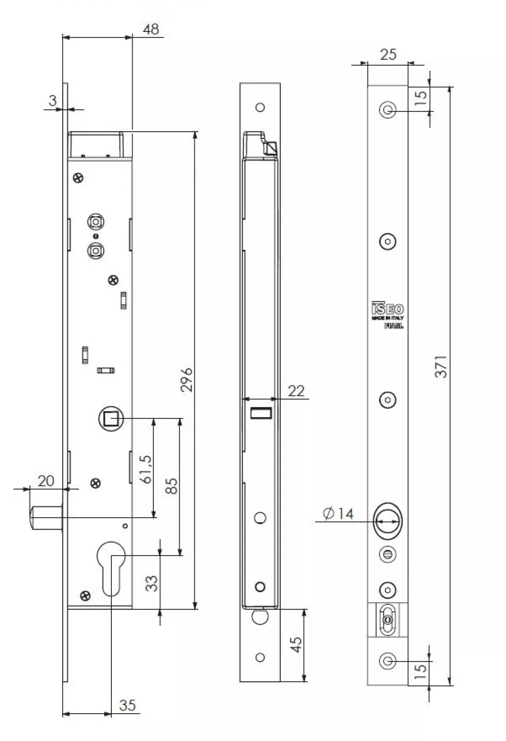 Zamek solenoidowy Thesis 2.0 Standard - rysunek techniczny